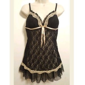 Linea Donatella Black Floral Lace Chemise Nighty